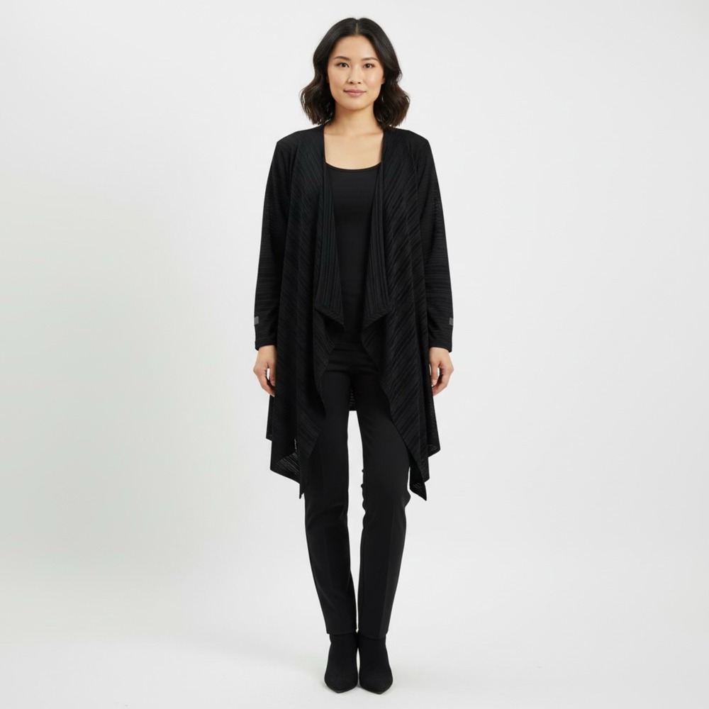 Calvin Klein Womens Black Textured Draped Waterfall Cardigan ZC9FV871 Size Large